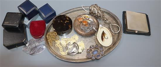 Mixed jewellery and silver etc. including a George V oval silver tray and a plated posy holder.